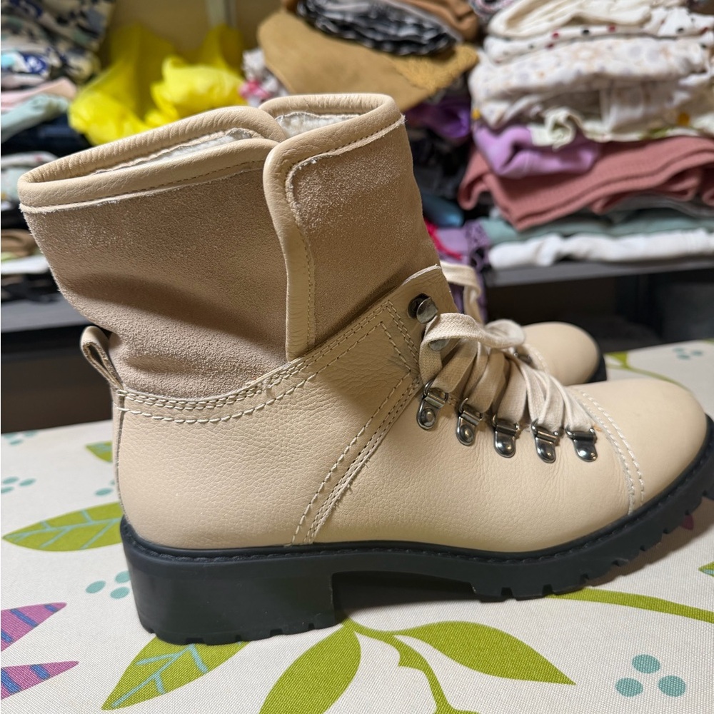 Frye Cream Combat Boots